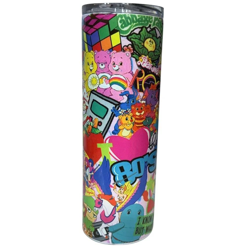 80s Pop Culture Tumbler 20oz Retro Collage Skinny Cup With Lid & Straw